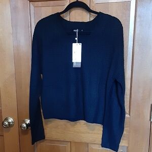 Waffle Knit V-Neck Oversized Cropped Sweater